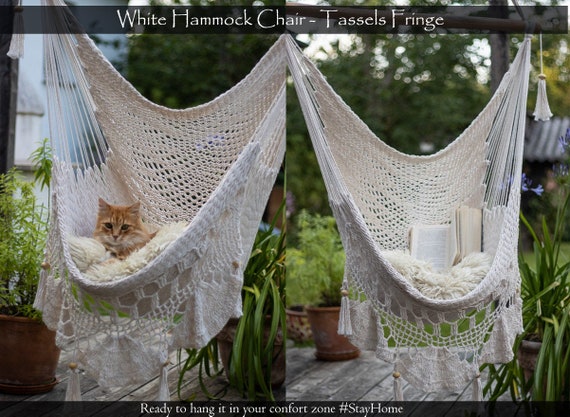 Fleco de la silla de hamaca colgante blanca | Etsy México