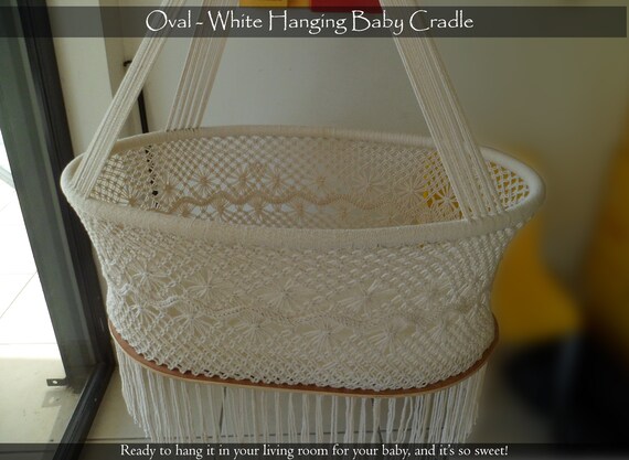 macrame hanging baby crib