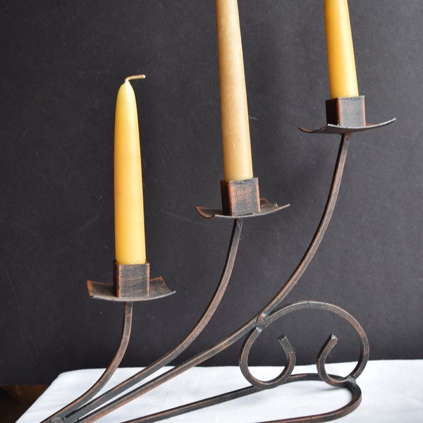 Three candle candlabra - wrought iron - unknown artist or maker