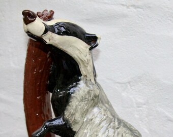 Large Studio Art Pottery Slipware Badger Signed By Potter Sculptor Brian Andrew