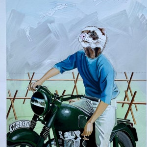 Anthropomorphischer Frettchen signierter Künstler proof Giclee Print inspiriert vom Kult film film mit Steve McQueen the Great Escape