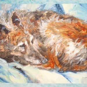 5 stampe di cartoline giganti di Mick Cawston raffiguranti Megan, Deerhound, Greyhound e Bedlington Terrier dell'Exmoor Lurcher.