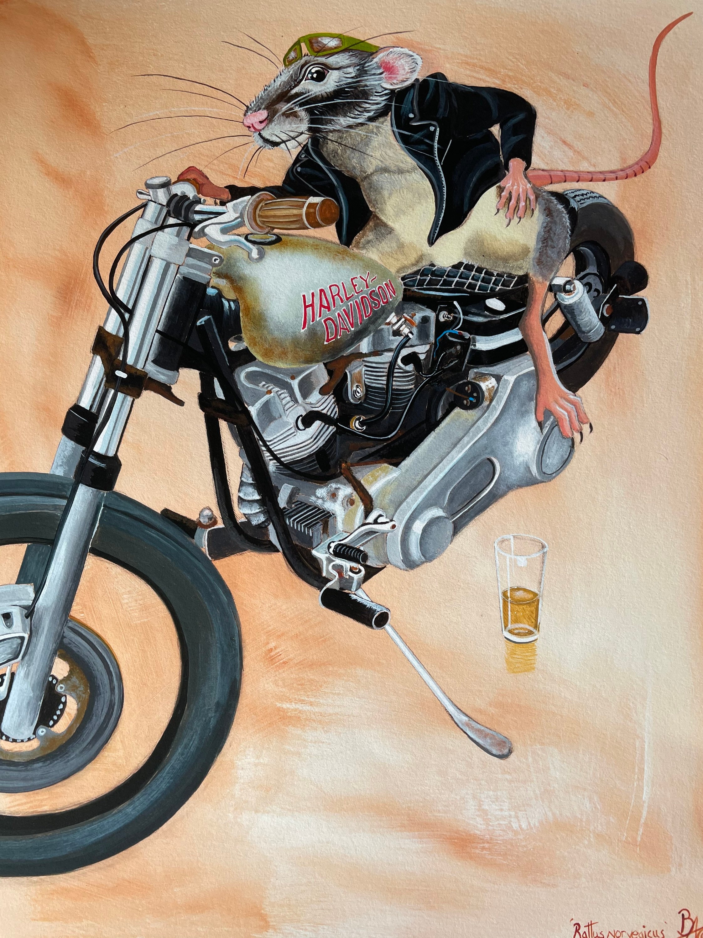 Anthropomorphic Rat on Harley Davidson Rat Bike Print Motorcycles Pencil Signed Artists Proof by Brian Andrew Etsy Canada