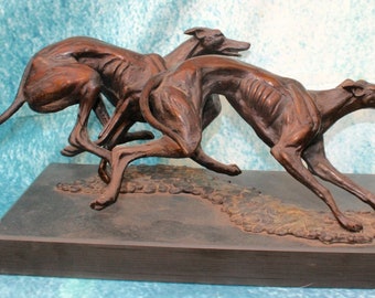 Big Running Lurcher Greyhound Dogs Lost Wax Bronze Signed by Sculptor Brian Andrew 1 OF 3 only ever made