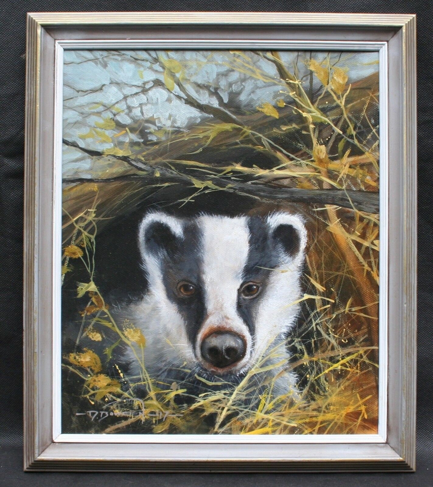 Signed Original Oil on Canvas Painting of a Badger by Dale Bowen Framed