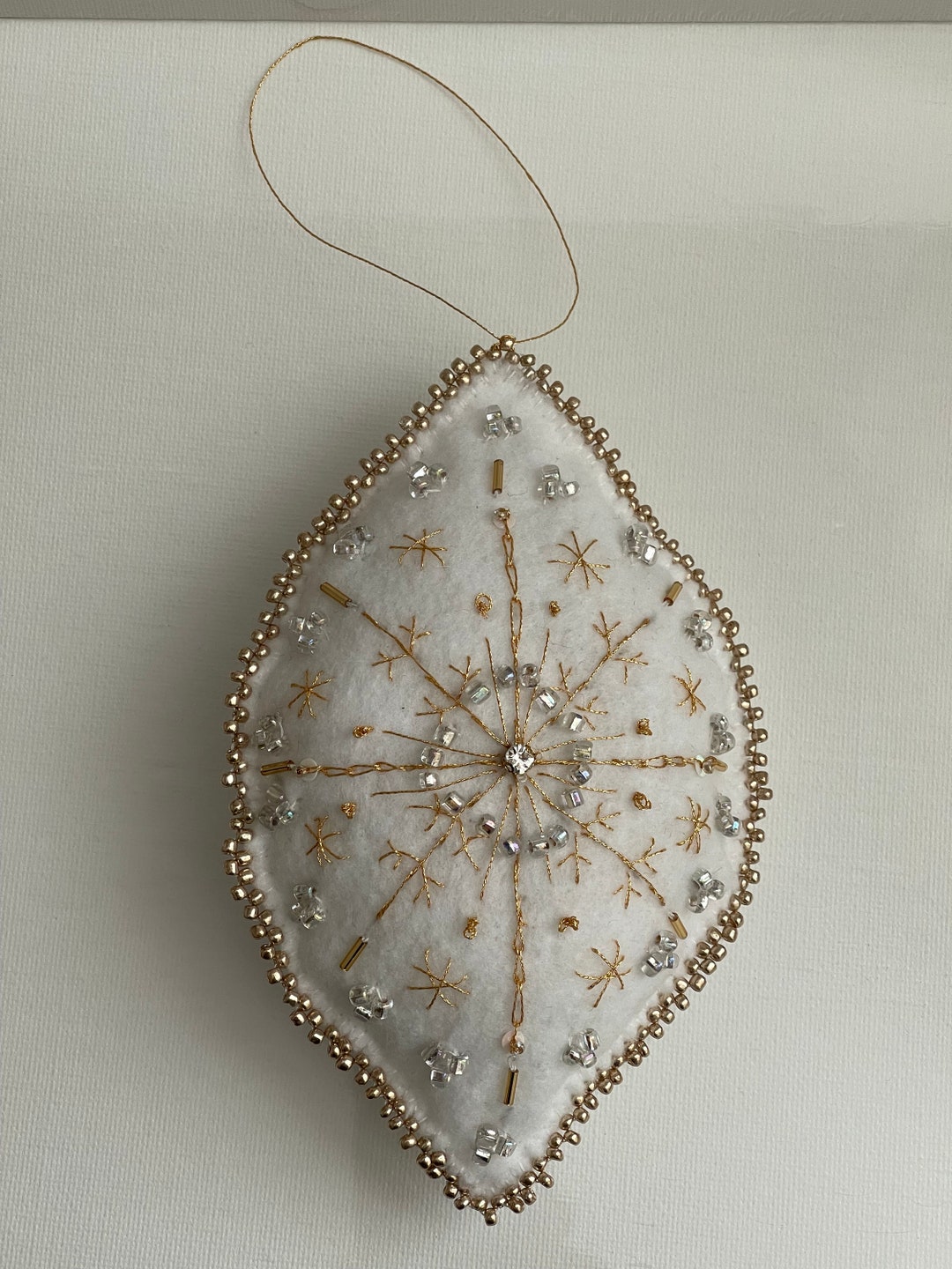 White and Gold Couture Embroidered Felt Christmas Ornament - Etsy