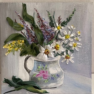 Morning Bouquet/Silk Ribbons Embroidery/Miniature Painting