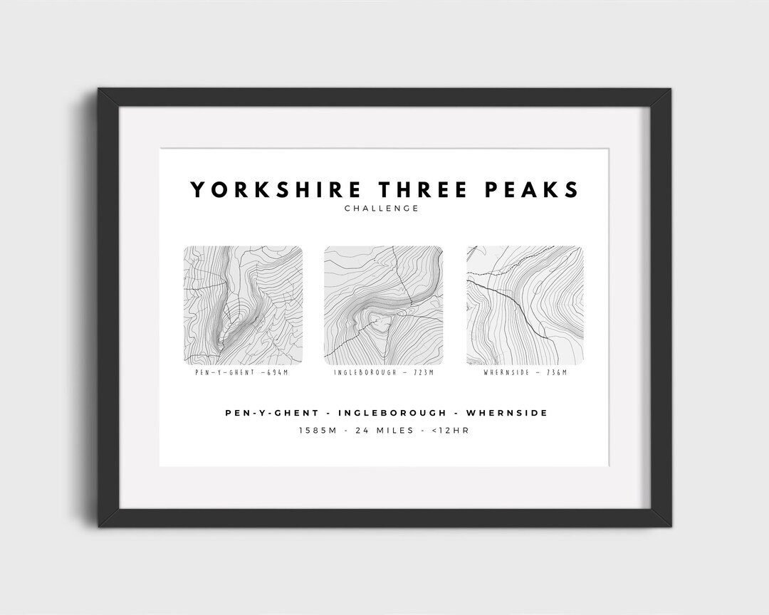 Yorkshire Three Peaks Challenge Print Yorkshire 3 Peaks Gift for Hiker