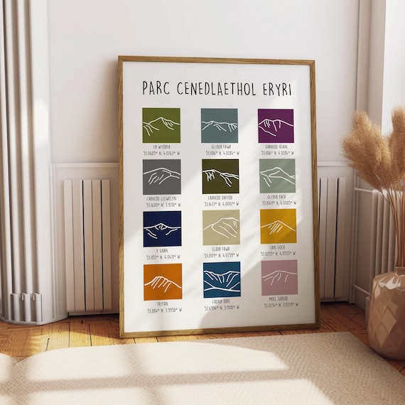 Eryri National Park Line Art Print: Welsh Mountain Landscape