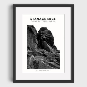 Stanage Edge Climbing Print | Flying Buttress Climbing Route Print | Gift For Climber | Can Be Personalised | Christmas Gift