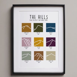 Peak District Print - The Hills of the Peak District National Park - Mountain Line Art - Hand illustrated Print - Free Personalisation