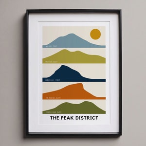 Peak District Print | Peak District National Park Print | Mam Tor | Peak District Art | Minimalist Line Art | Optional Solid Oak Hanger