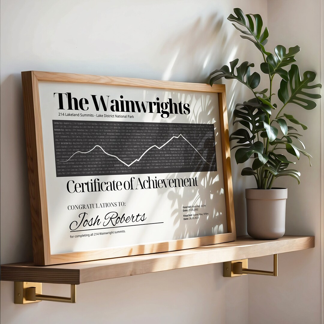 Personalised Wainwrights Certificate Completed 214 Wainwrights