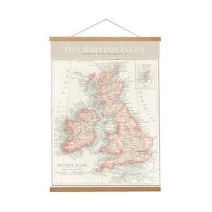 Vintage Map - British Isles Vintage Map - UK Map - Map Wall Art - Great Britain - Solid Oak Hanger - 1900