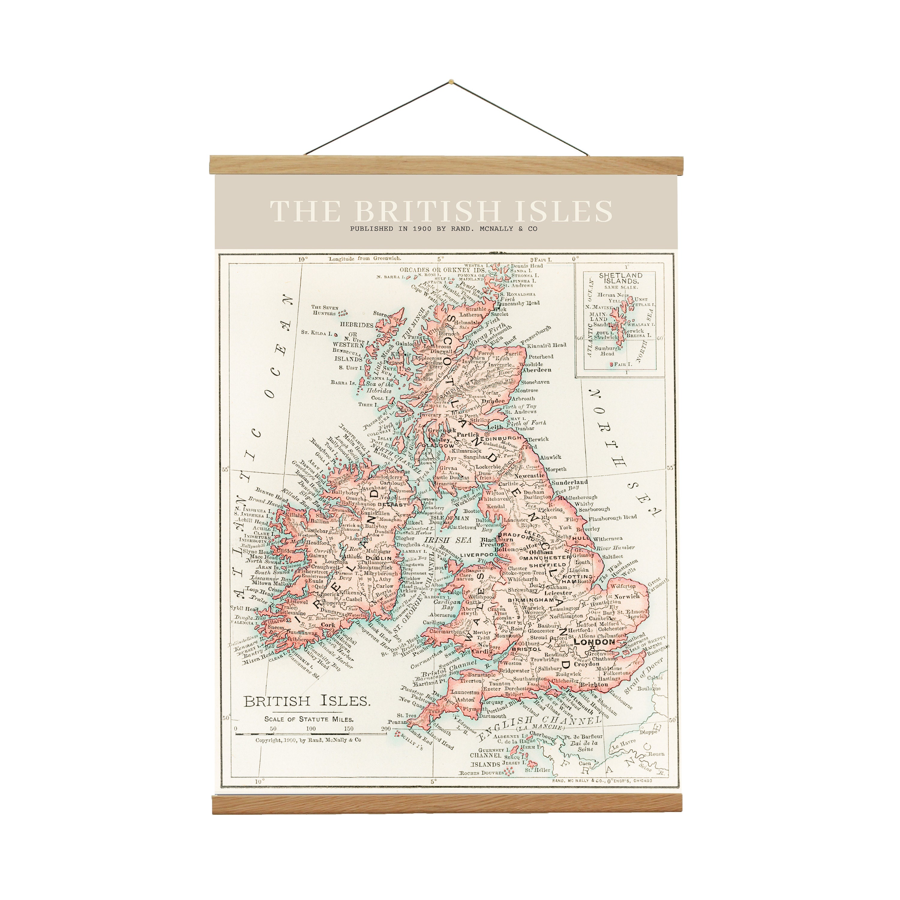 Vintage British Isles Map Print - 1900 UK Map With Oak Hanger - Etsy