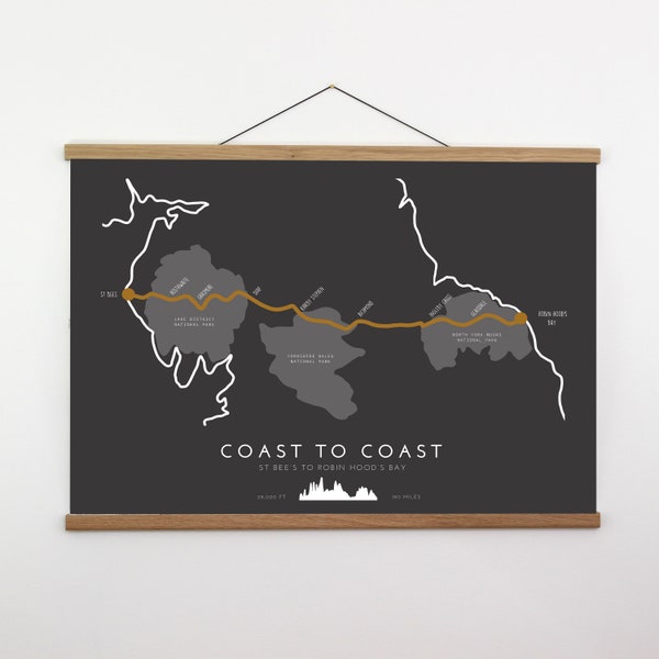 Coast to Coast Print - Wainwright’s Coast to Coast Challenge - Map Print - Coast to Coast Wall Art - Solid Oak Hanger Frame Available