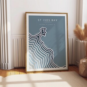 St Ives Bay Coastline Print: Minimalist Coastal Art, Cornwall (Free Personalisation)