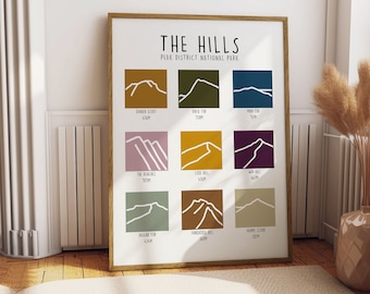 The Hills of the Peak District: Hand-Illustrated Line Art Print, Minimalist Mountain Silhouettes