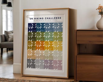 UK Hiking Challenge Print: Geometric British Walks Tracker Wall Art