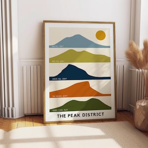 Lámina artística del Peak District: Silueta minimalista de montaña, Parque Nacional del Peak District