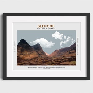 Glencoe Print - Scottish Highlands Wall Art - Vector Graphic Art - Glencoe Travel Poster - Highlands Landscape Print - Free Personalisation