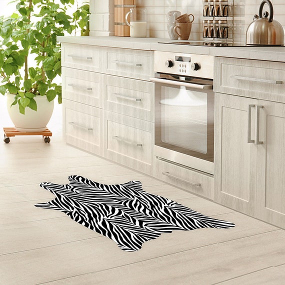 Vinyl Floor Mat Linoleum Rug Zebra Vinyl Kitchen Rug Bath Mat Waterproof Doormat Art Mat Area Rug Pvc Animal Carpet 120x60cm