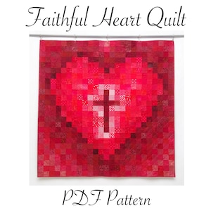Faithful Heart Quilt PDF Pattern; pixel quilt pattern, PDF quilt pattern
