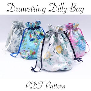Kordelzug Dilly Bag PDF Pattern mit sechs Innentaschen; Zugbeutel Schnittmuster, PDF Taschenschnittmuster