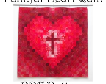 Faithful Heart Quilt PDF Pattern; pixel quilt pattern, PDF quilt pattern