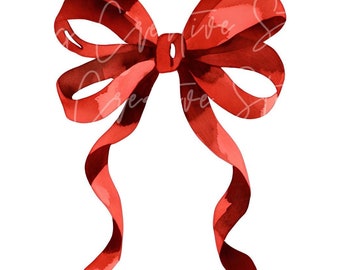Coquette Red Bow Watercolor Clipart, Valentine PNG (Digital Download)