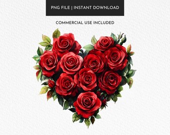 Rose Heart PNG, Valentine's Day Floral Design (Digital Download)