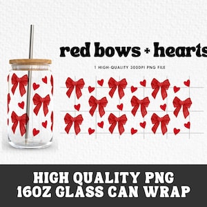 Coquette Bow Valentines Day 16 Oz Glass Wrap png, PNG for UV DTF 16oz Can Glass Wrap, Digital Download