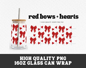 Coquette Bow Valentinstag Glasverpackung PNG, 16 Unzen Dose (Digitaler Download)