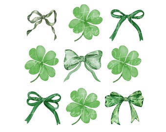 St Patricks Day Bow Clipart, Watercolor Green Ribbon PNG (Digital Download)