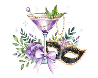 Mardi Gras Mask, Bow, Cocktail, PNG File (Digital Download)