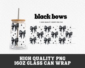 Black Bows Glass Can Wrap PNG, 16oz Libbey (Digital Download)