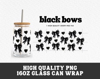 Libbey Glass 16oz Cup Wrap, PNG for UV DTF 16oz Can Glass Wrap, Black Bow Png, Ribbons Png, Cute Bows png, Coquette Bow, Digital Download