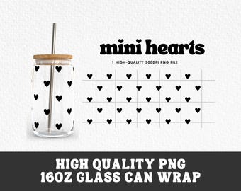 Mini Hearts Glass Can Wrap, 16oz Libbey, PNG (Digital Download)