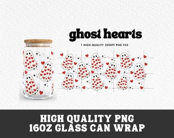 Heart Ghost Valentines Day 16 Oz Glass Wrap PNG (Digital Download)
