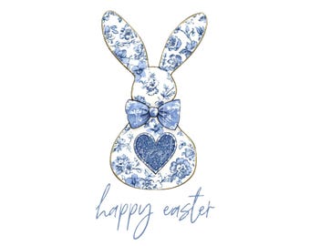 Blauer Blumen Osterhase PNG, Chinoiserie Kaninchen (Digitaler Download)
