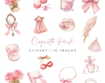 Coquette Clipart, Pink Watercolor Illustrations (Digital Download)