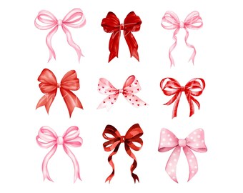Valentinstag Aquarell Schleifen PNG, Coquette Design (Digitaler Download)
