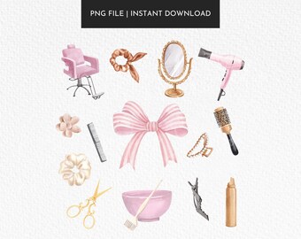 Hairstylist Clipart, Salon Graphics, Girly Png (Digital Download)