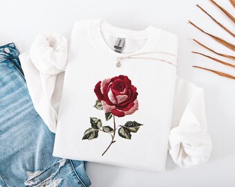 Faux Stickerei Rose PNG, Girly Shirt Design (digitaler Download)