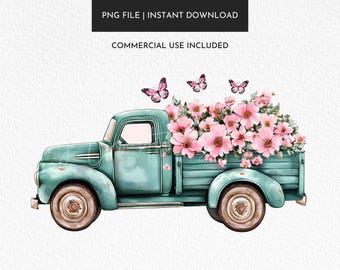 Frühlings-Truck PNG, Blumenkunst, wunderliches Design (Sublimationsdatei)