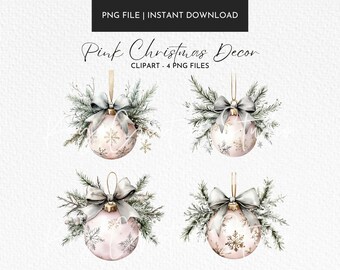 Rosa Christbaumkugel Clipart, Aquarell PNG (digitaler Download)