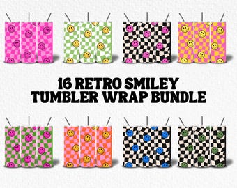 Retro Smiley Face Tumbler Wrap, 20 Unzen Sublimation (digitaler Download)