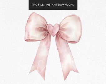 Coquette Baby Pink Heart Ribbon Bow PNG (Digital Download)
