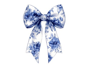 Blue Floral Bow PNG, Coquette Print, Toile de Joy, Pink Accents (Digital Download)
