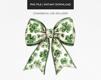 Trébol con lazo PNG para el Día de San Patricio, imágenes prediseñadas irlandesas de Coquette (descarga digital)